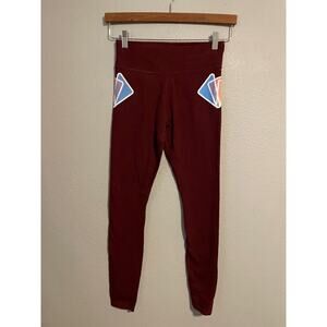 Pact Women Leggings Small Maroon Organic Cotton Blend Geometric Print Athleisure